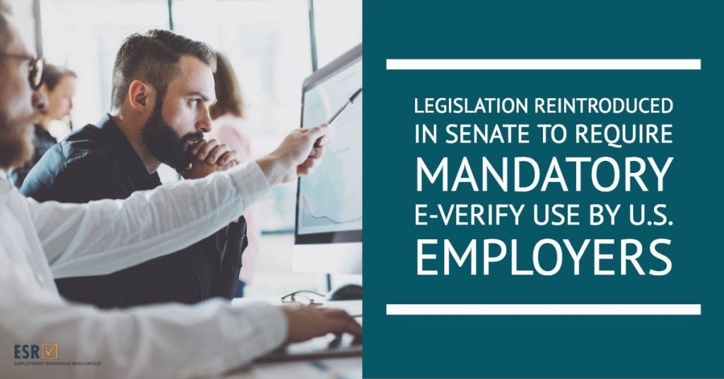 Legislation Reintroduced in Senate to Require Mandatory E-Verify Use by U.S. Employers